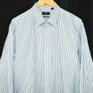 Hugo Boss Mens Dress Shirt 17.5 Regular Fit Blue